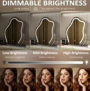 Vanity Makeup Cloud LED Mirror With Lights Strip Smart Control Wall Mount Decor Glass Hanging Removable