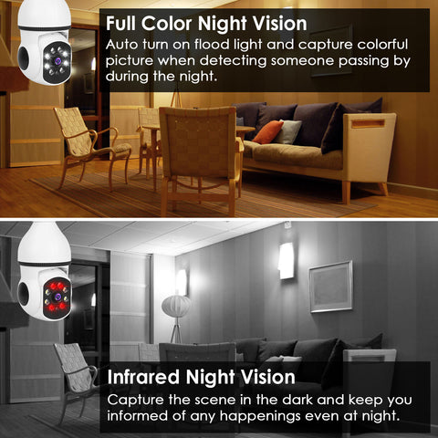 1Pc E27 WiFi Bulb Camera 1080P FHD WiFi IP Pan Tilt Security Surveillance Camera With Two-Way Audio Full Color Night Vision Flood Light Motion Tracking Siren Function APP Control